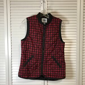 Old Navy Red Black Checkered Quilted Vest Jacket M